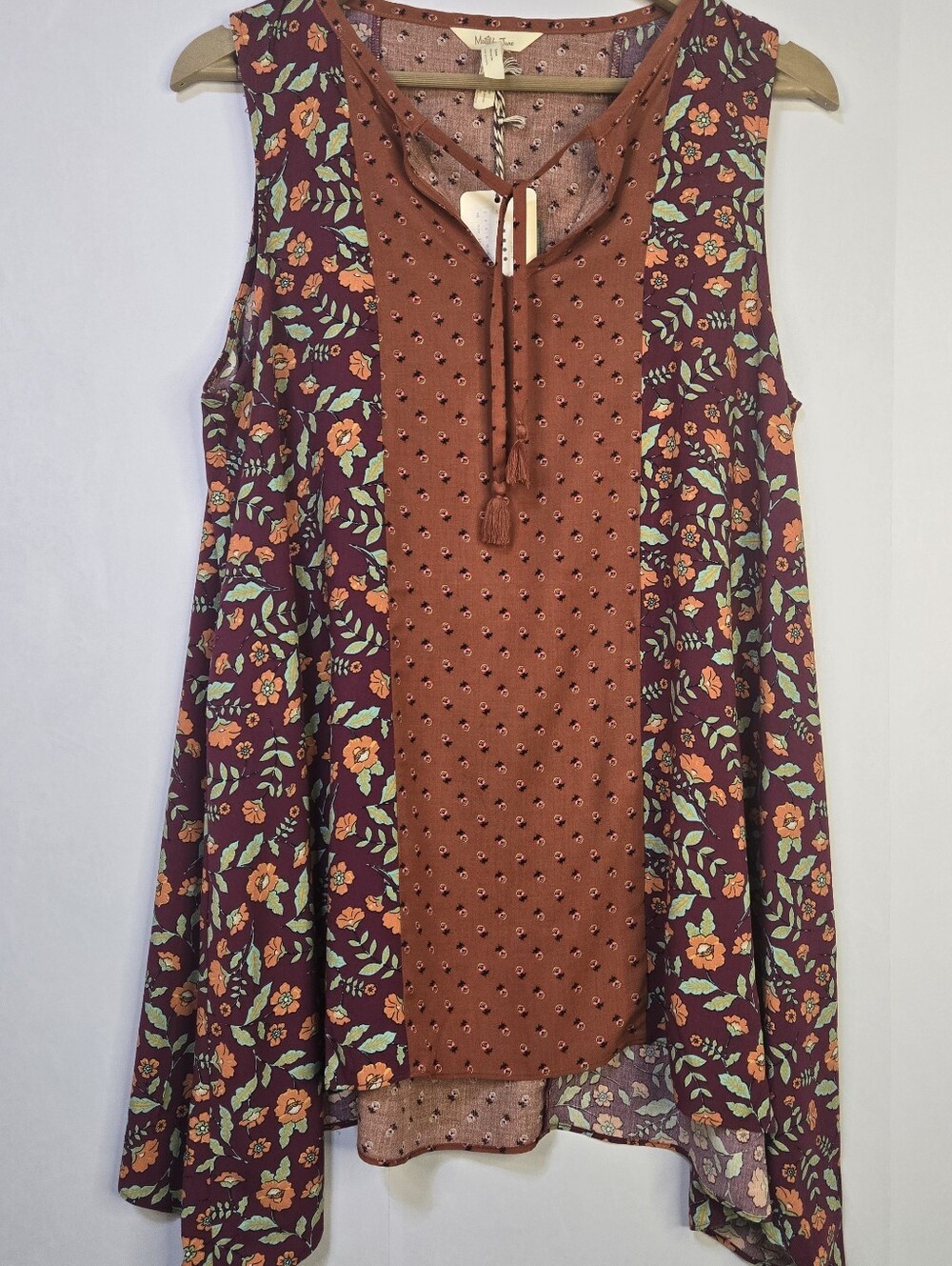Matilda Jane Size M Rust Floral Sleeveless Hi-Low Hem Tunic Top NWT